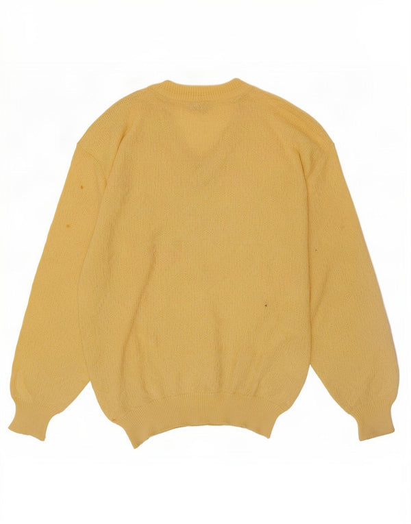 Adler Mens Loose Fit V-Neck Jumper Sweater IT 50 Medium Yellow Geometric