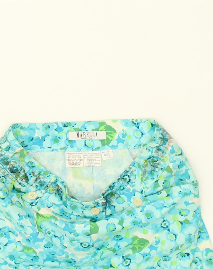 MARELLA Womens Pencil Skirt IT 40 Small W28  Turquoise Floral Cotton | Vintage Marella | Thrift | Second-Hand Marella | Used Clothing | Messina Hembry 