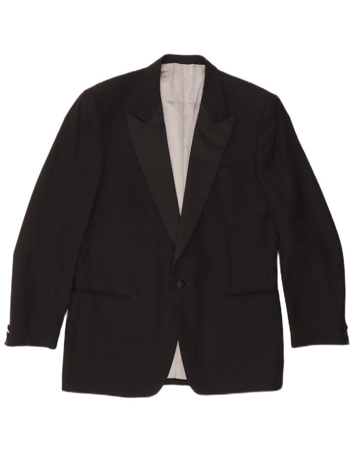 LEBOLE Mens 1 Button Blazer Jacket UK 38 Medium Black