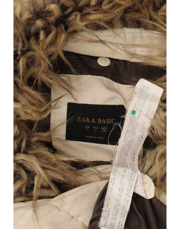 Zara Mujer Abrigo Acolchado UK 44 Grande Poliéster Blanco Roto
