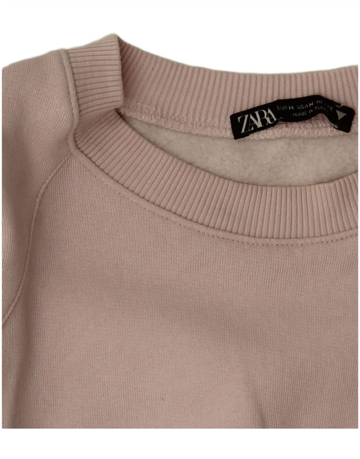 Zara Womens Crop Oversized Sweatshirt Jumper UK 14 Medium Pink Cotton
