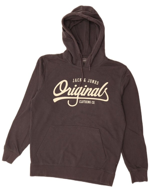 Jack & Jones Mens Graphic Hoodie Jumper Large Grey Cotton