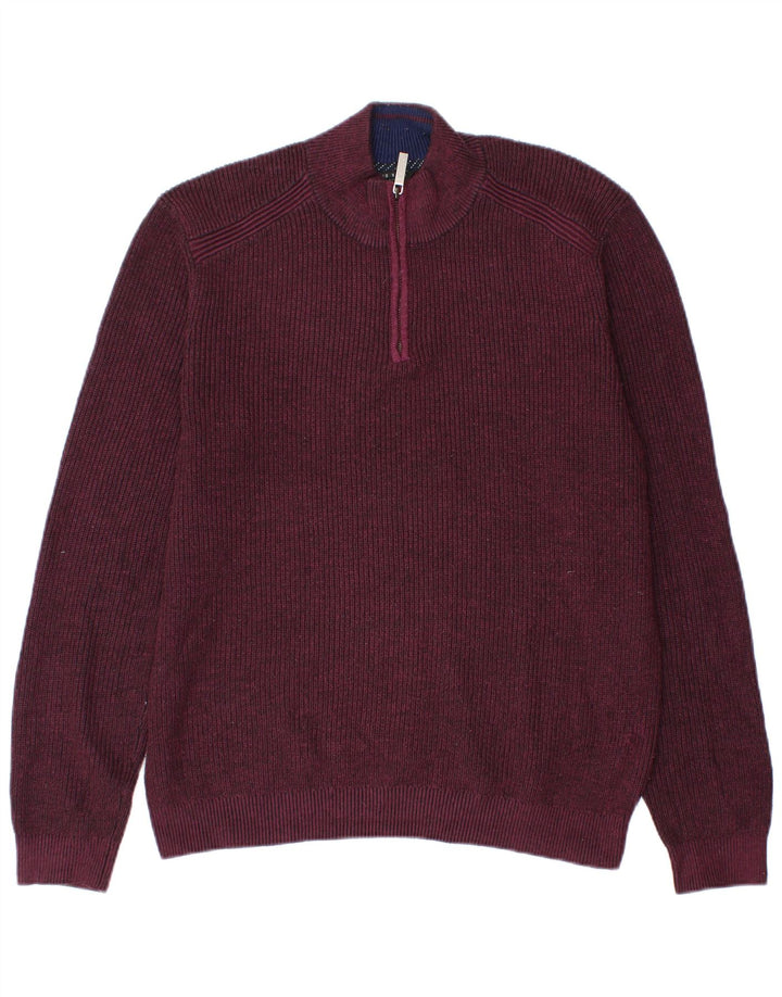 Ted Baker Mens Zip Neck Jumper Sweater Size 4 Large Burgundy Polyester