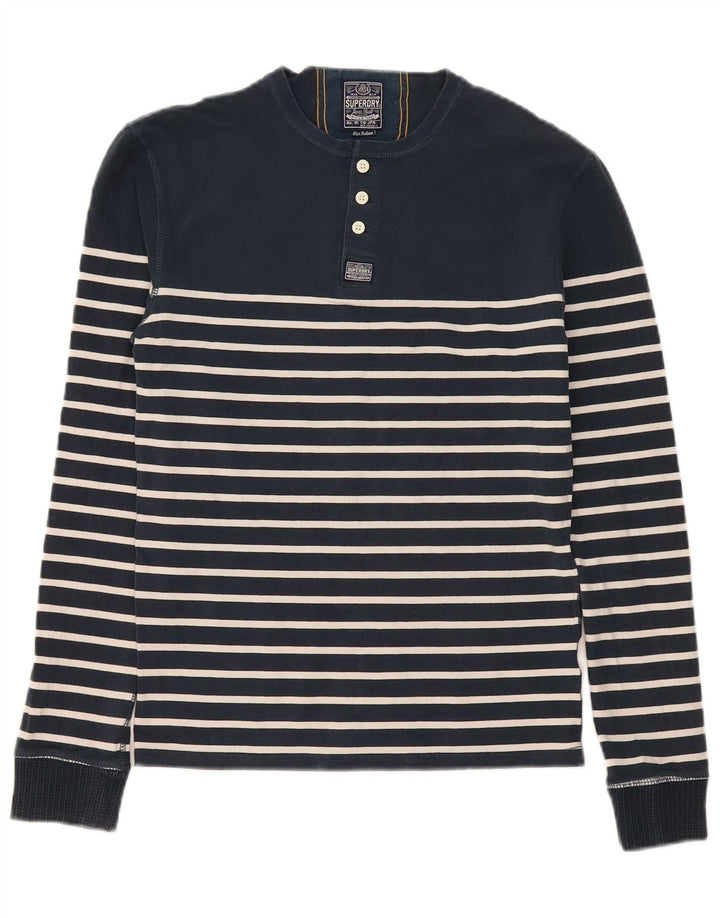 Superdry Mens Regular Top Long Sleeve Medium Navy Blue Striped Cotton