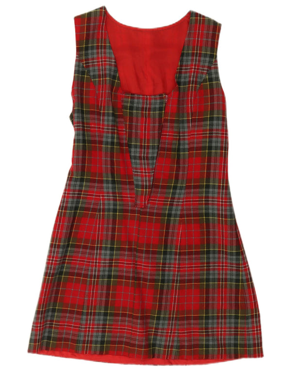 Abito a trapezio senza maniche vintage da donna UK 12 scozzese medio rosso