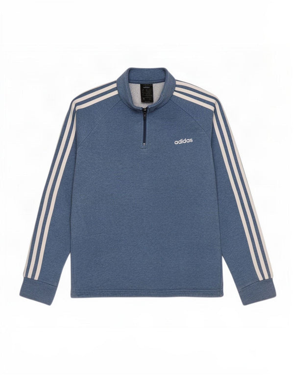 Felpa da donna con collo con zip Adidas, maglione, UK 12/14, cotone blu medio