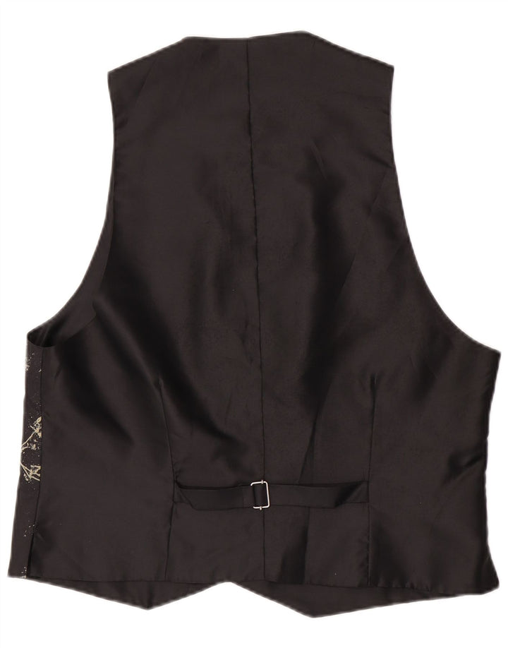 C&A Mens Waistcoat EU 52/54 Large Black Geometric Polyester