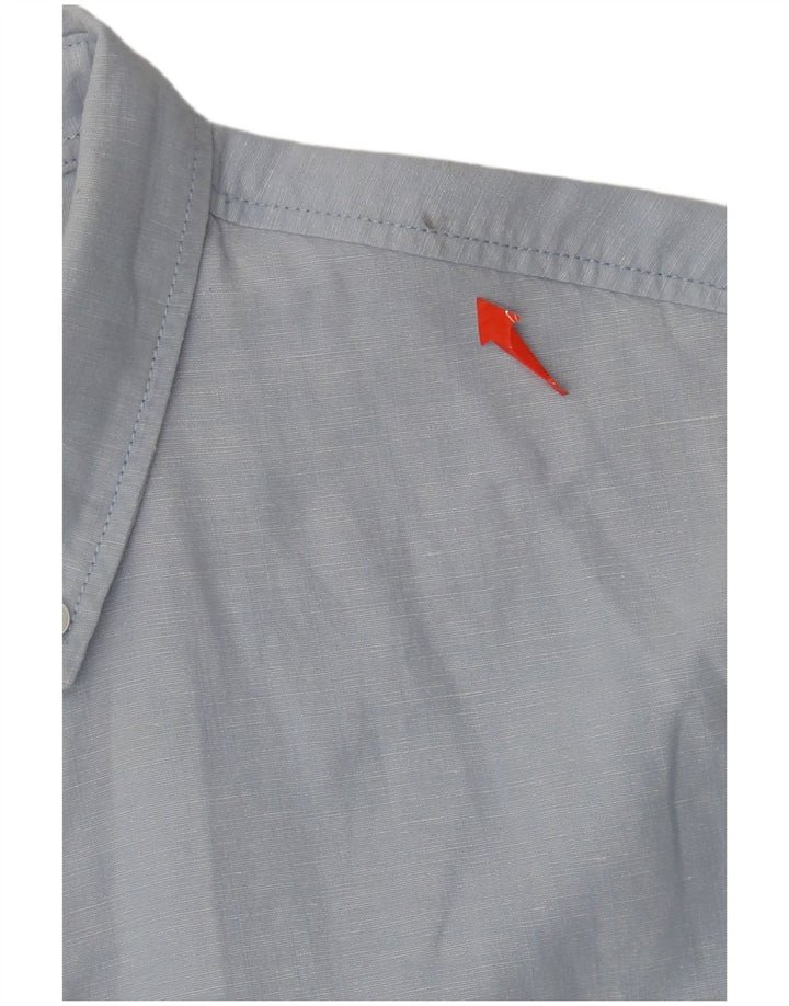 Superdry Mens Short Sleeve Shirt Large Blue Linen