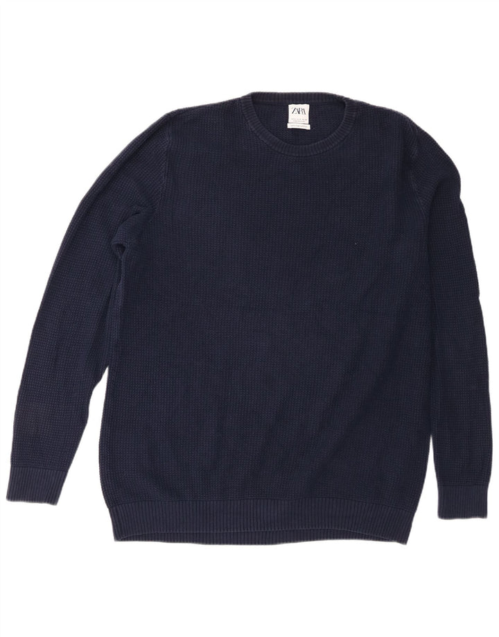 Zara Mens Crew Neck Jumper Sweater XL Navy Blue