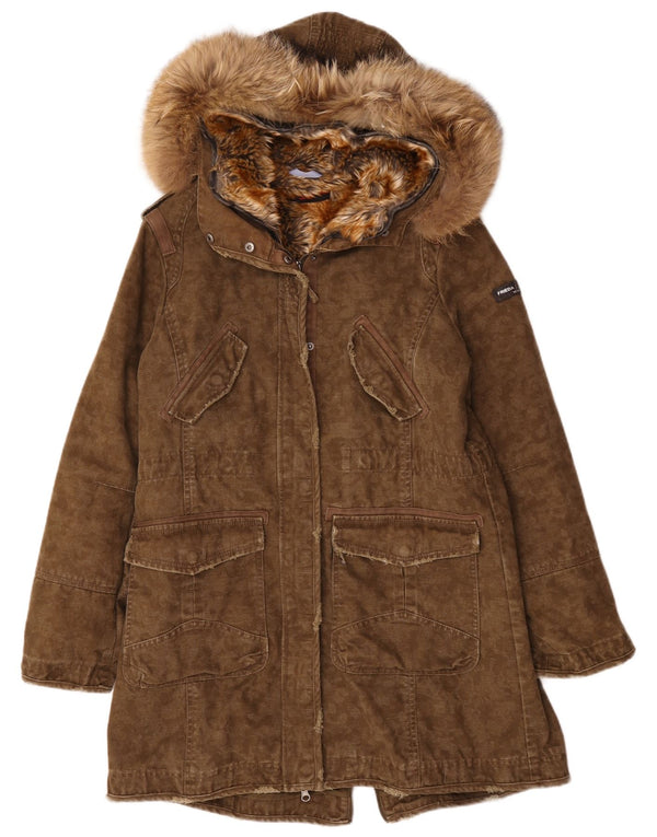 Frieda & Freddies Womens Hooded Parka Jacket EU 40 Medium Khaki Cotton