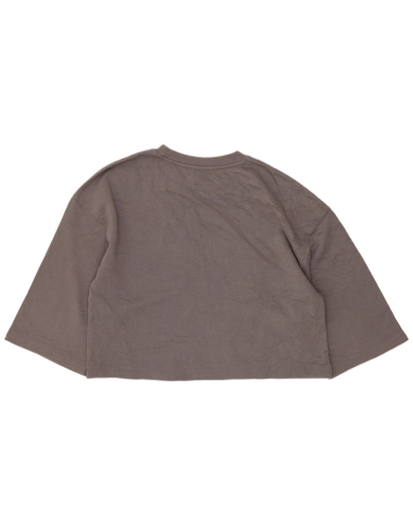 Zara Womens Crop 3/4 Sleeve Sweatshirt Jumper UK 16 Large Gris Coton