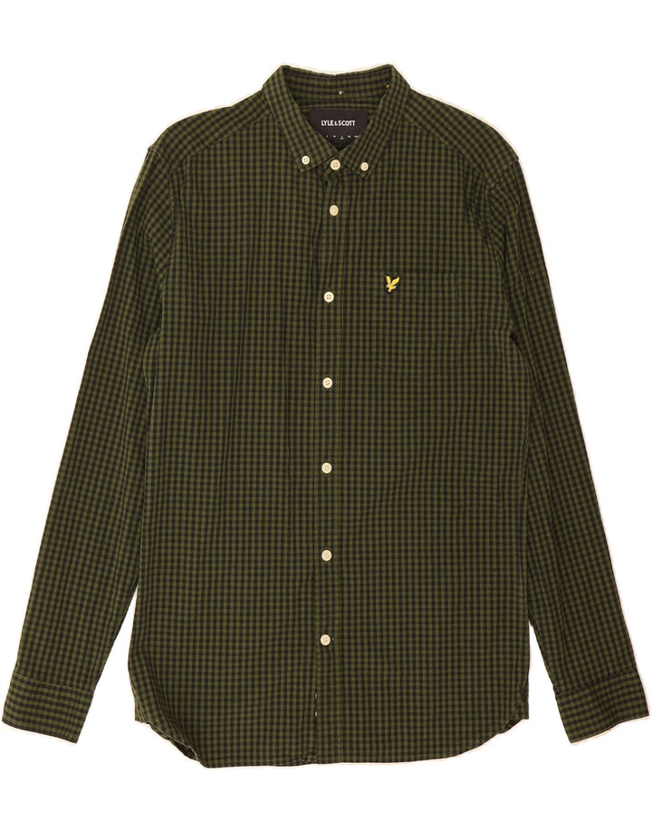 LYLE & SCOTT Mens Slim Fit Shirt Large Green Gingham Cotton Vintage Lyle & Scott and Second-Hand Lyle & Scott from Messina Hembry 