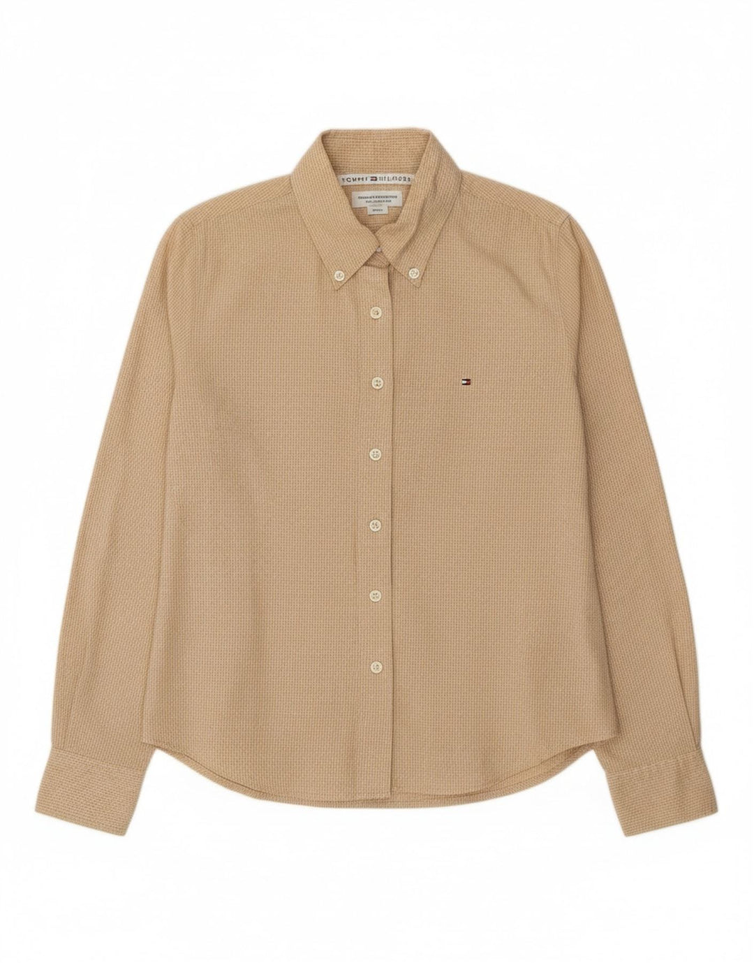 TOMMY HILFIGER Womens Shirt US 8 Medium Beige Check Cotton