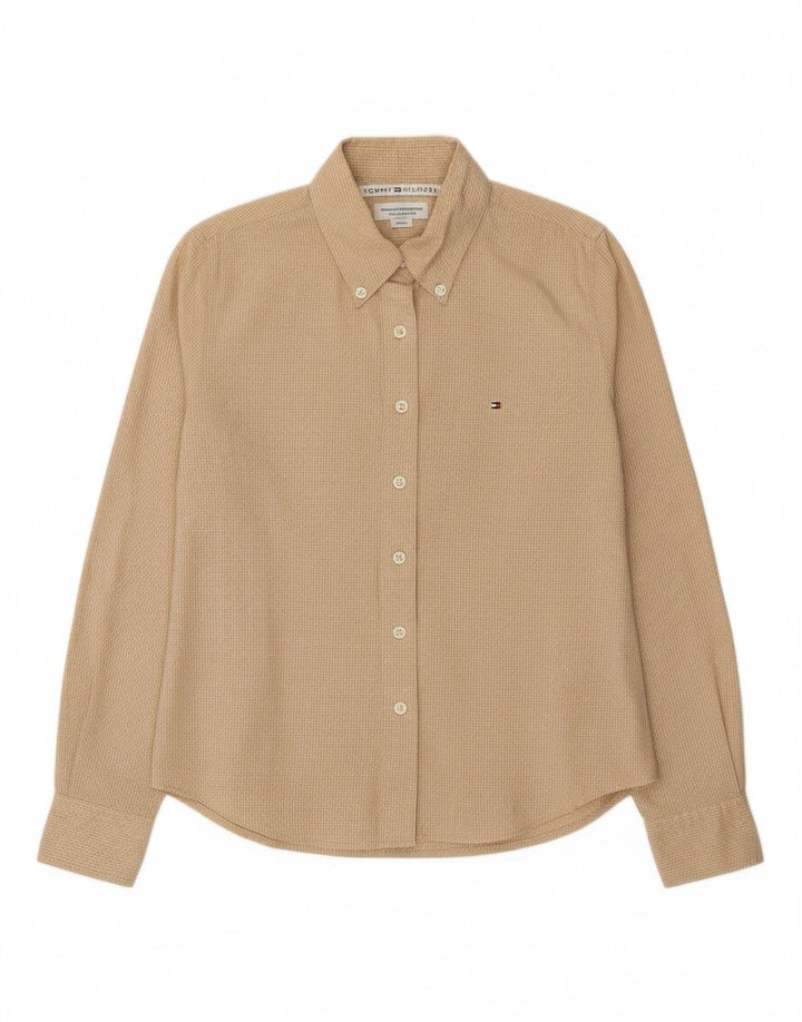 TOMMY HILFIGER Womens Shirt US 8 Medium Beige Check Cotton