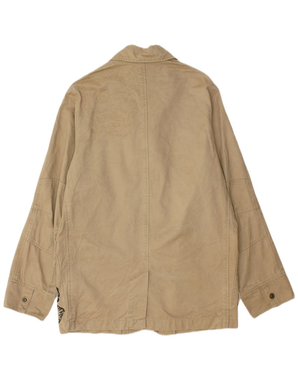 Quiksilver Mens Graphic Utility Jacket UK 40 μεγάλο μπεζ βαμβακερό