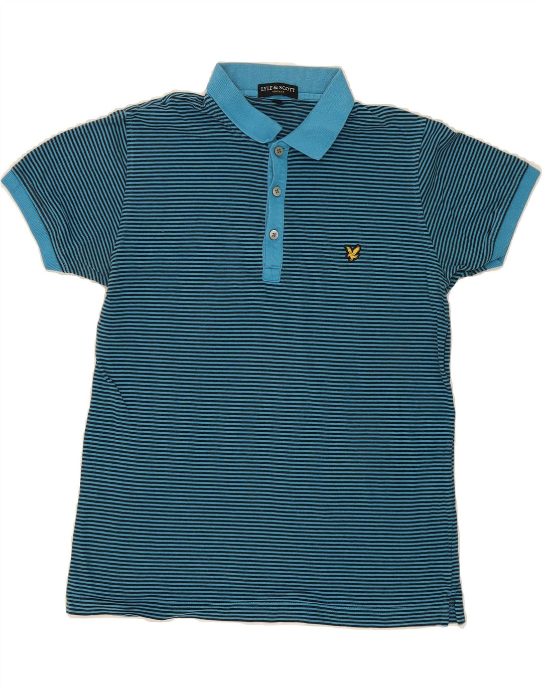 LYLE & SCOTT Mens Polo Shirt Medium Green Striped Cotton Vintage Lyle & Scott and Second-Hand Lyle & Scott from Messina Hembry 