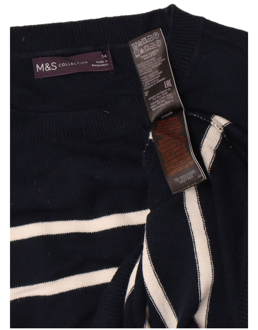 Marks & Spencer Womens Crew Neck Jumper Sweater UK 14 Medium Navy Blue