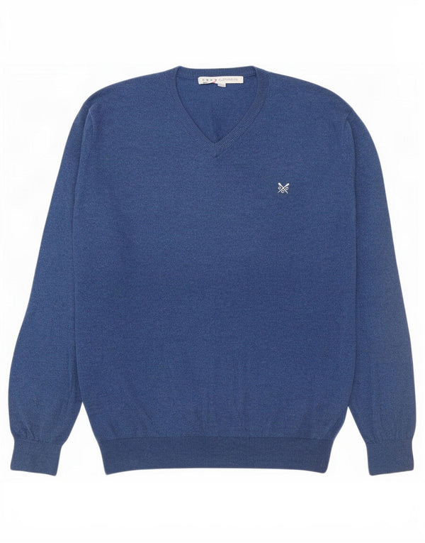 Crew Clothing Męski sweter z dekoltem w kształcie litery V, duży, niebieski, bawełniany