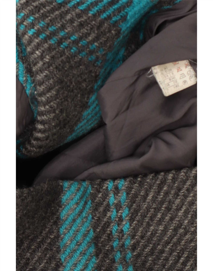 vintage Femme Double Breasted Coat UK 12 Moyen Turquoise Plaid Laine