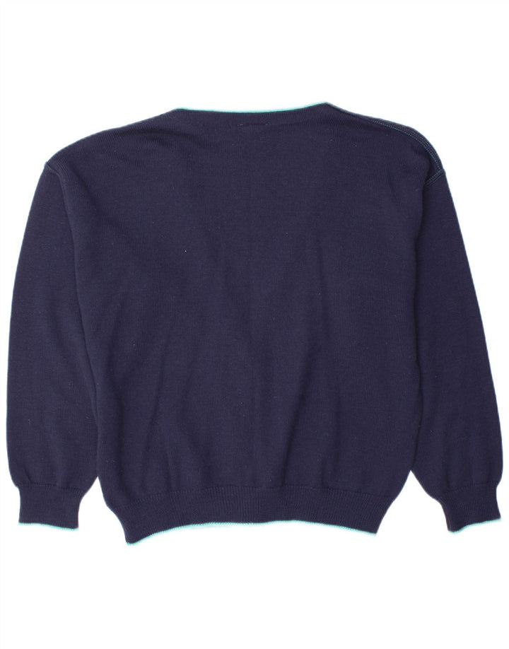 VINTAGE Mens Cardigan Sweater Large Navy Blue Wool