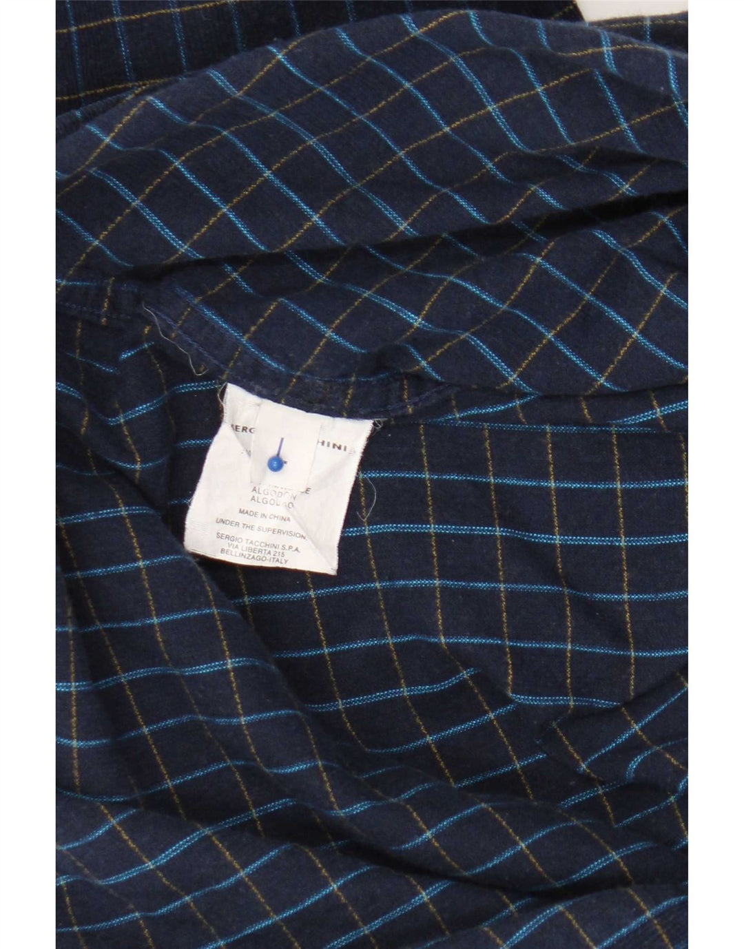 Sergio Tacchini Mens Shirt Large Navy Blue Check Cotton