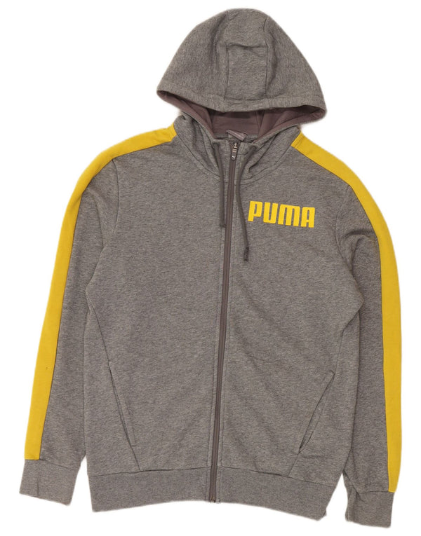 Puma Mens Graphic Zip Hoodie Sweater Small Grey Colourblock Cotton