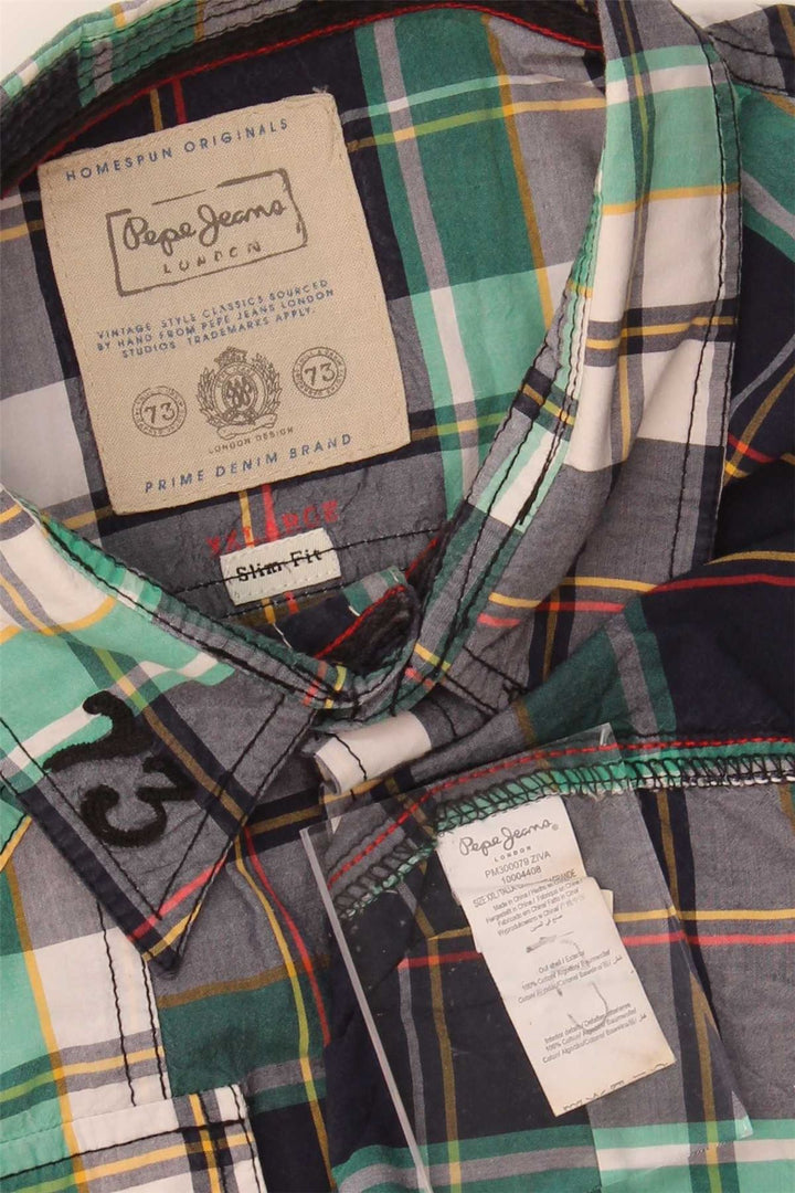 PEPE JEANS Mens Slim Fit Short Sleeve Shirt Medium Multicoloured Check