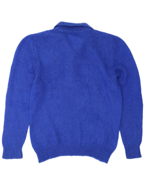 Vintage Dame Grafisk Polo Neck Jumper Sweater IT 48 XL Blue Floral Mohair