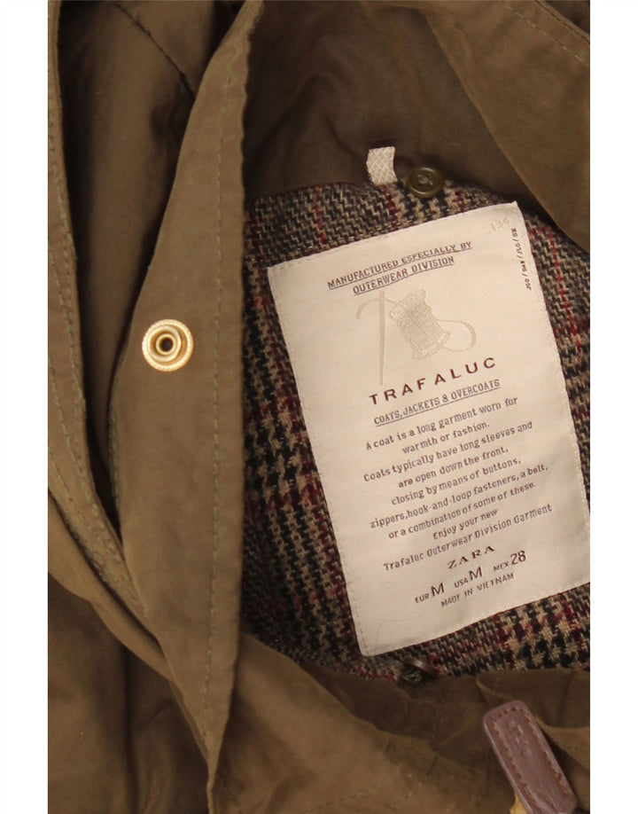 Zara Womens Hooded Parka Jacket UK 14 Medium Khaki Check Cotton
