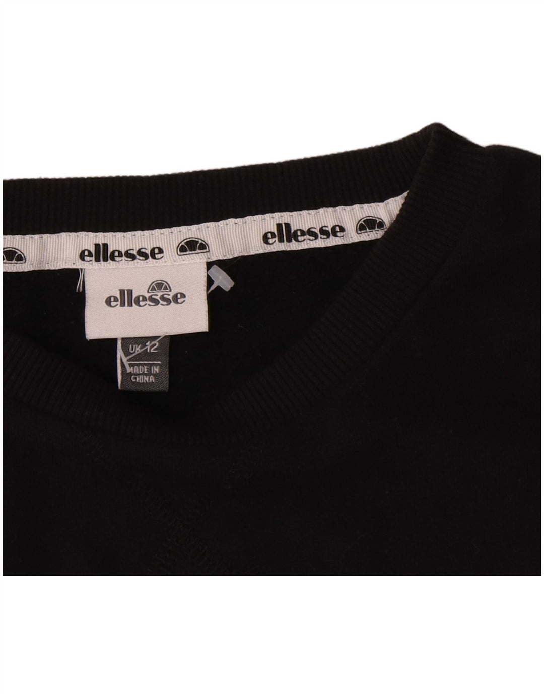 Ellesse Dame Grafisk Sweatshirt Jumper UK 12 Medium Sort Bomuld
