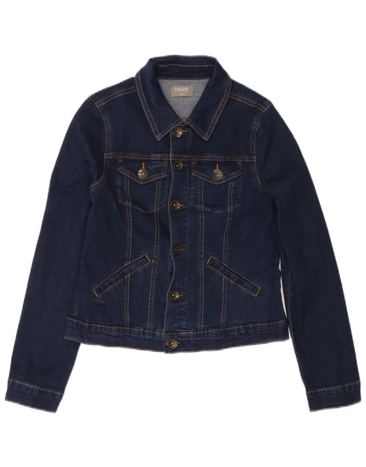OASIS Womens Crop Denim Jacket UK 12 Medium Navy Blue Cotton