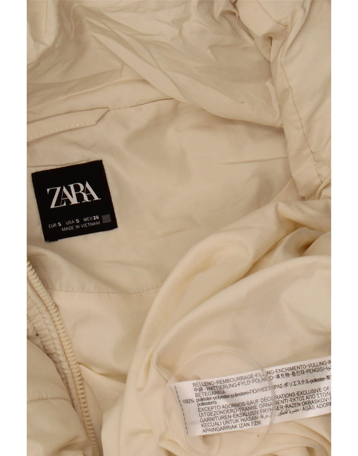 Zara Veste matelassée surdimensionnée à capuche pour femme UK 10 Small Off White Polyester