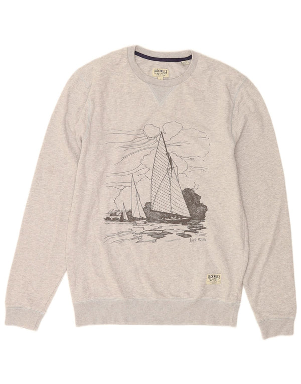 Jack Wills Mens Graphic Sweatshirt Jumper Small Grey Cotton