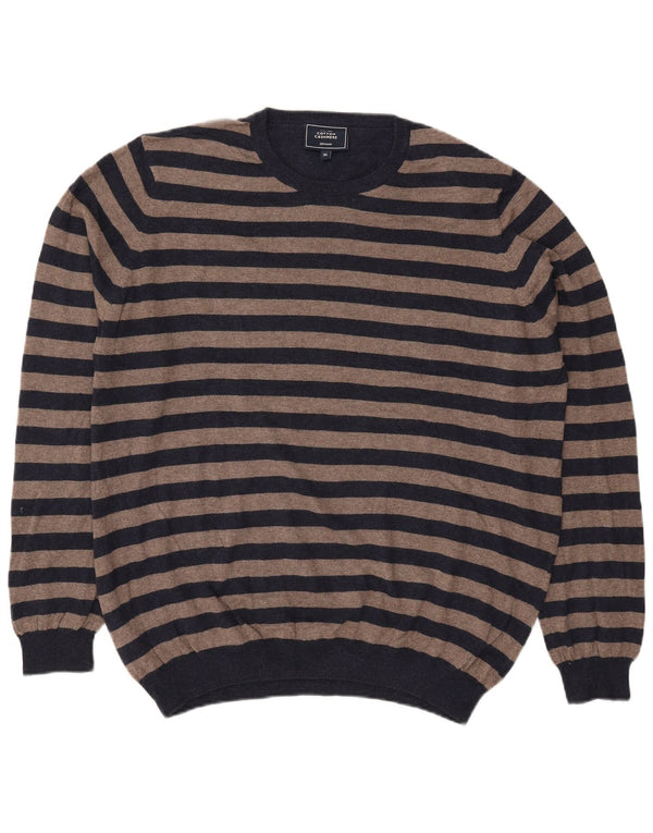 John Lewis Mens Crew Neck Jumper Sweater XL Navy Blue Striped Cotton