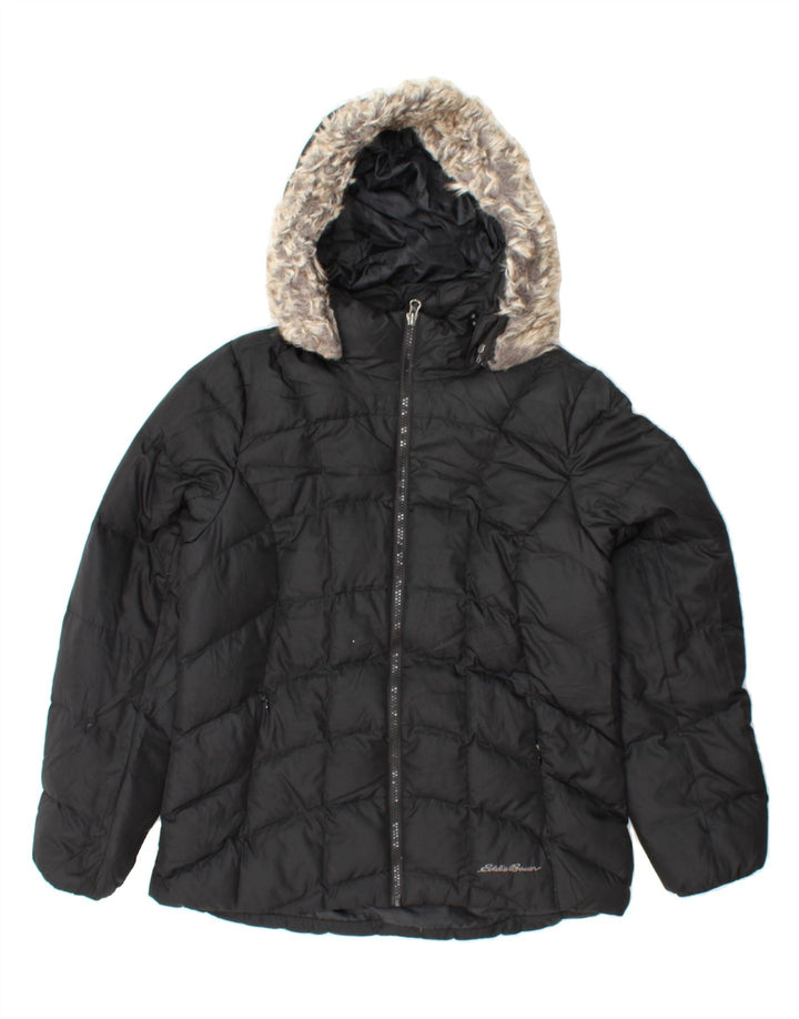 EDDIE BAUER Womens Hooded Padded Jacket UK 14 Medium Black Polyester Vintage Eddie Bauer and Second-Hand Eddie Bauer from Messina Hembry 