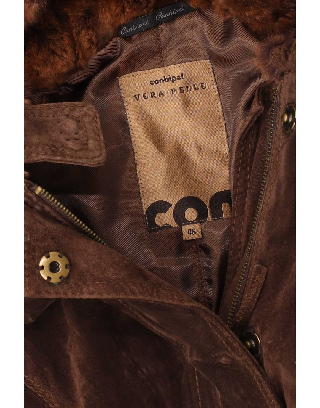 Conbipel Womens Hooded Suede Jacket IT 46 Large Brown Leather