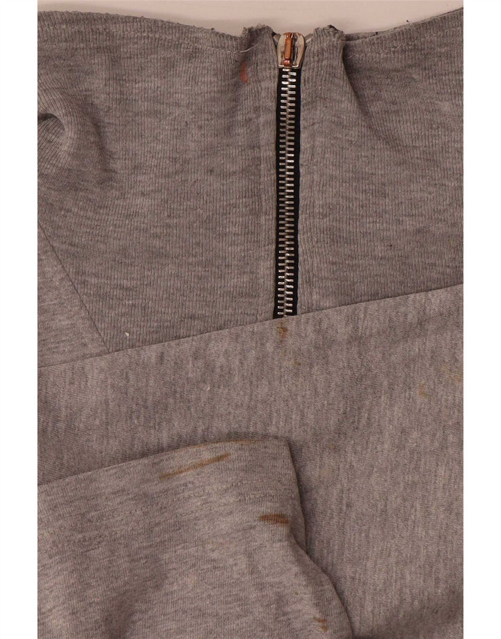 Champion Mens Zip Neck Top Long Sleeve Large Grey Cotton