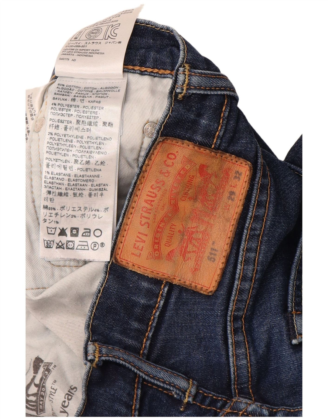 Levi's Mens 511 Slim Jeans W29 L32 Navy Blue Cotton