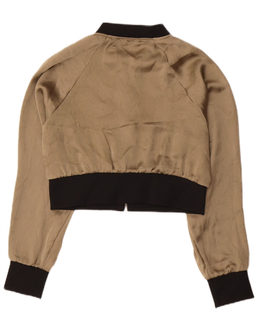 ZARA Womens Crop Bomber Jacket UK 10 Small Beige Colourblock Polyester