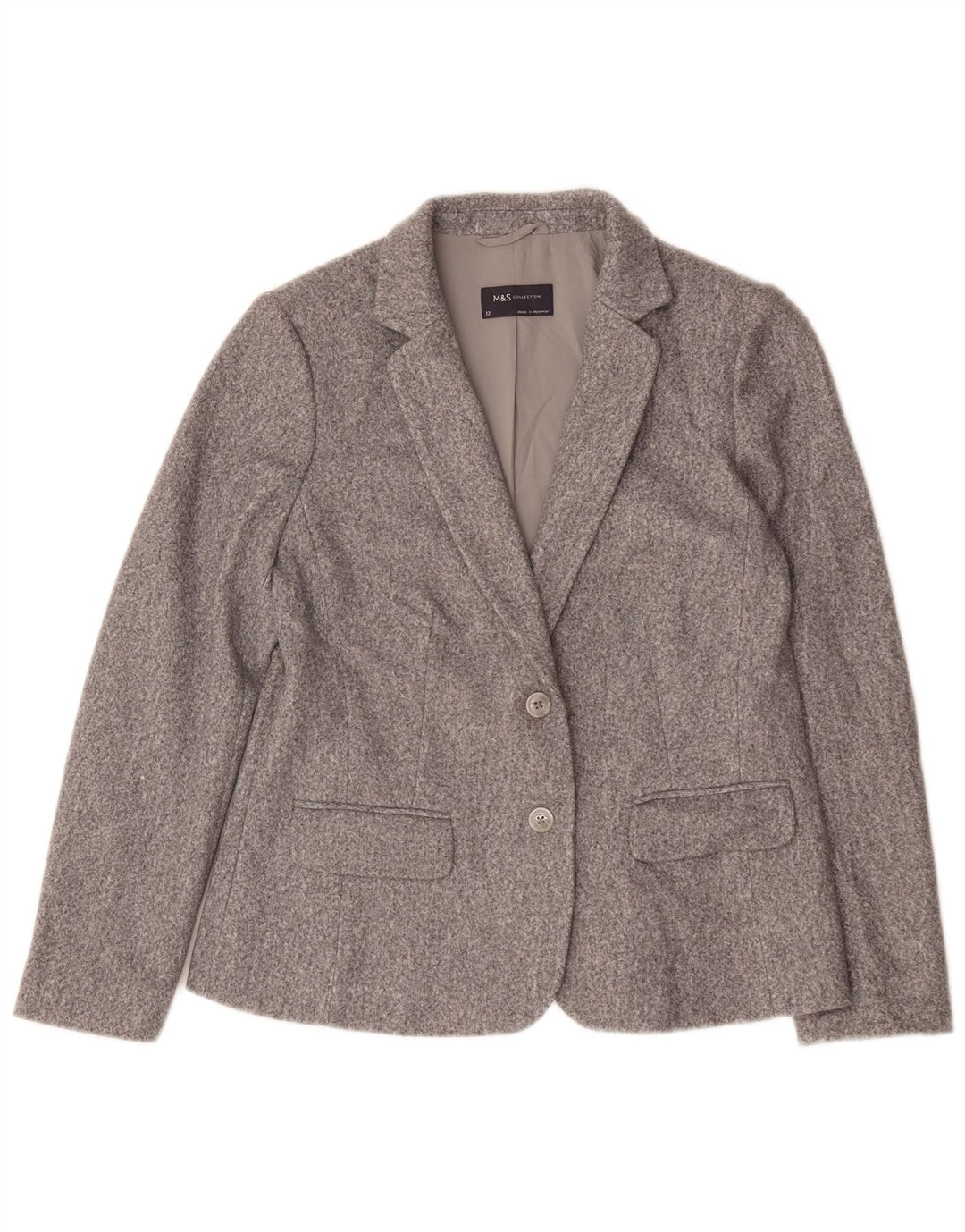 Marks & Spencer Womens 2 Button Blazer Jacket UK 12 Medium Grey Polyester