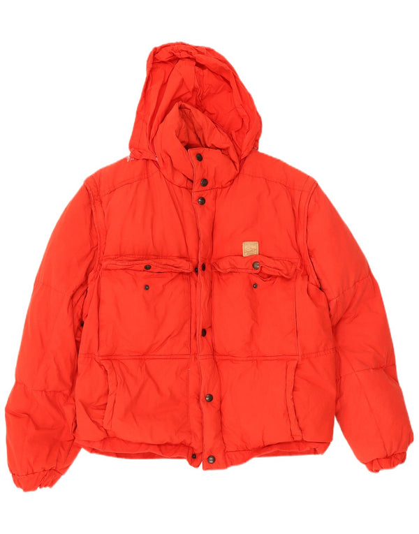Jaqueta acolchoada com capuz masculina vintage Reino Unido 40 algodão vermelho grande