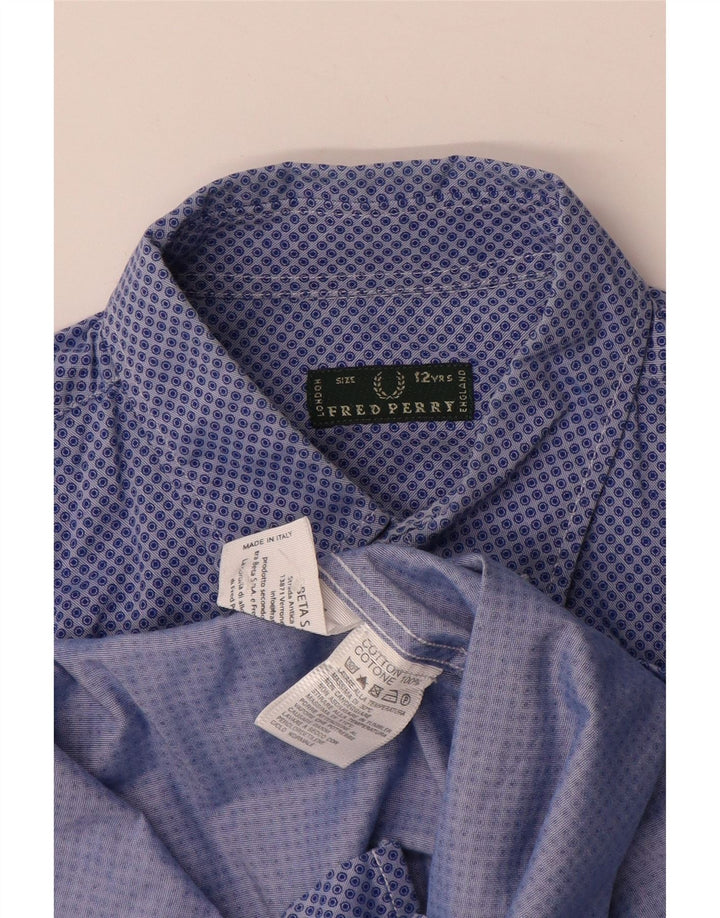 FRED PERRY Boys Shirt 11-12 Years Blue Spotted Cotton