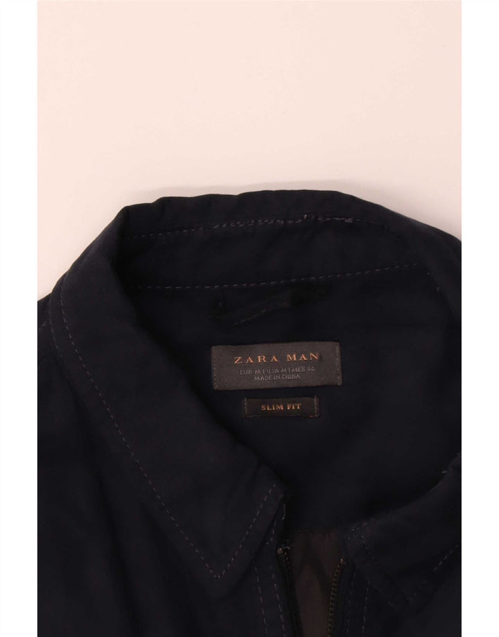 Zara Mens Slim Fit Bomber Jacket UK 38 Medio Azul Marino Poliéster