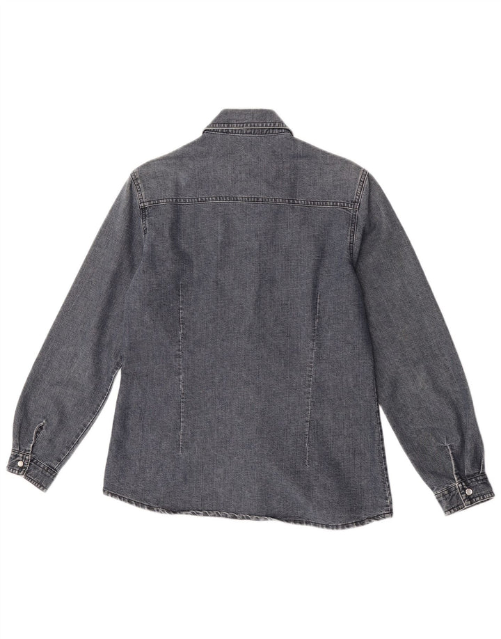 Vintage Womens Denim Shirt UK 14 Medium Grey Cotton