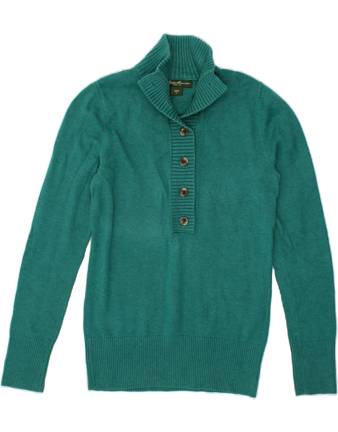 EDDIE BAUER Womens Button Neck Jumper Sweater UK 10 Small Blue Cotton Vintage Eddie Bauer and Second-Hand Eddie Bauer from Messina Hembry 