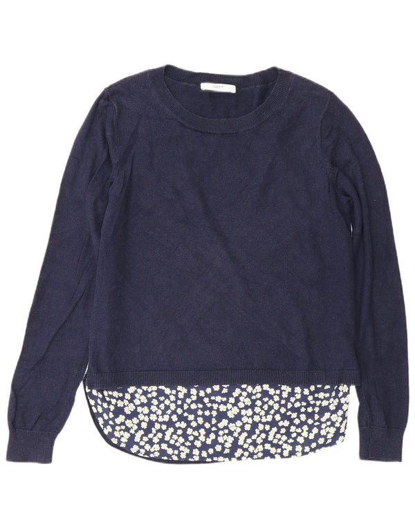 Oasis Womens Boat Neck Jumper Sweater UK 14 Medium Navy Blue Floral Cotton