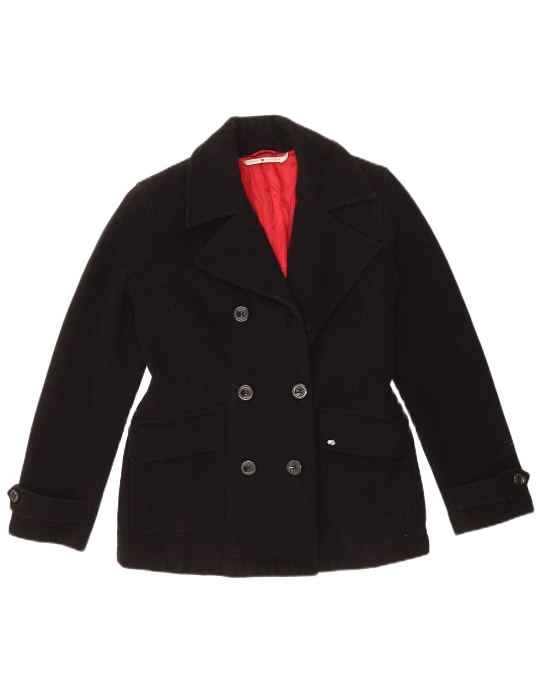 Tommy Hilfiger Damen Pea Coat UK 12 Mittelschwarze Wolle