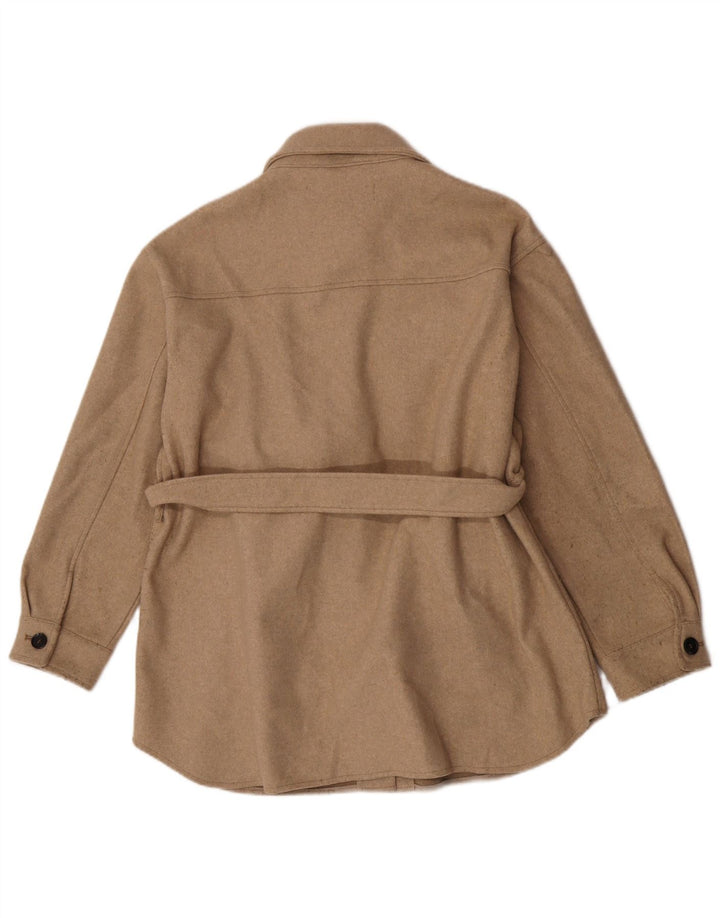 Zara Dame Shacket Jacket UK 14 Large Beige Polyester