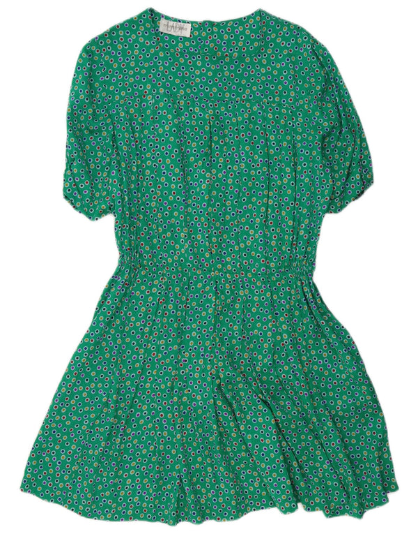 Vintage Womens A-Line Dress UK 12 Medium Green Spotted