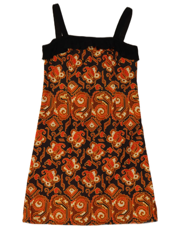 Vintage Dame Solkjole UK 10 Lille Brun Geometrisk